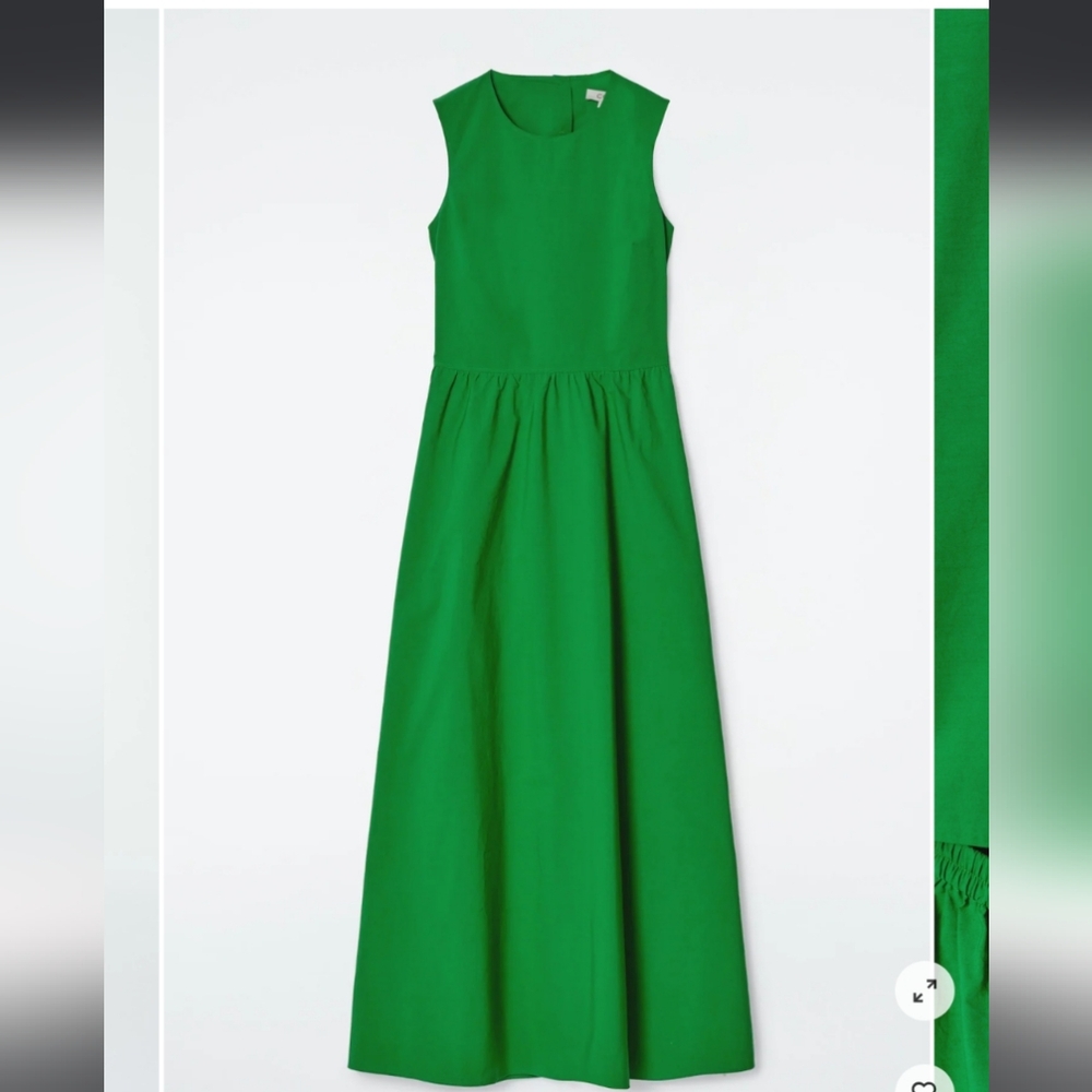 NWT COS OPEN-BACK COTTON MAXI DRESS Green Sz 2 - Picture 4 of 6